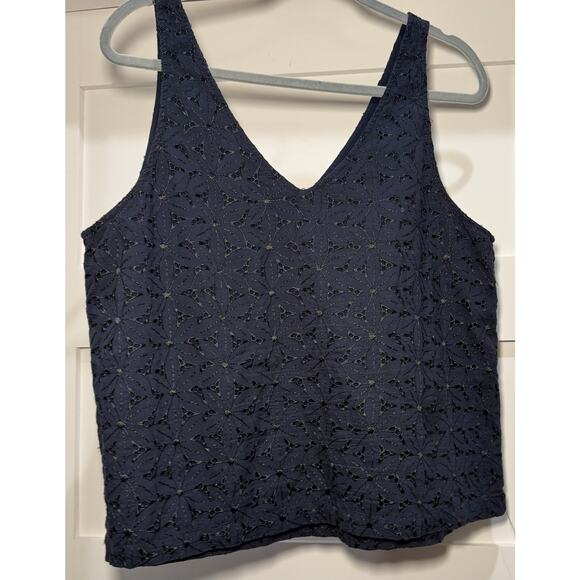 A New Day Navy Blue Lined with Contrasting Black Eyelet Tank Top Size XL - Picture 8 of 13